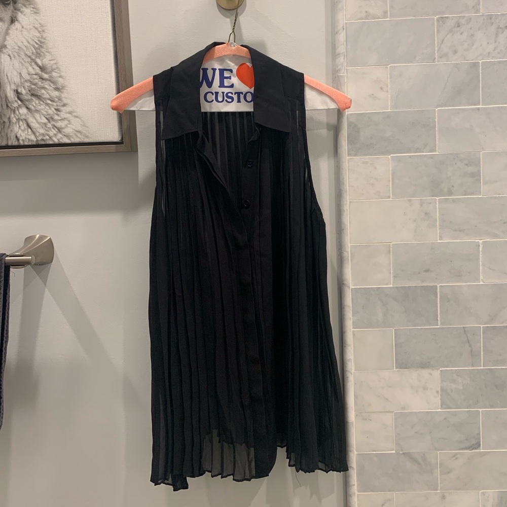 Club Monaco Sheer Pleated Button Up Top